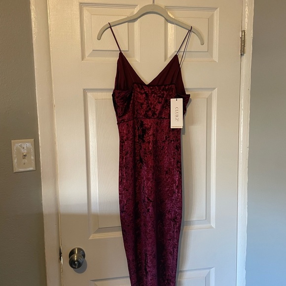 ASOS Maroon Crushed Velvet Midi Slip Dress (Club L London) - Picture 5 of 6